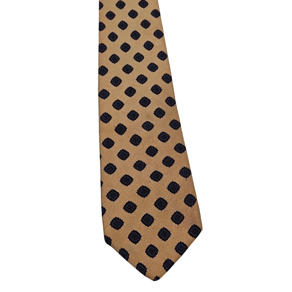 Robert Talbott For Cravate Mens Silk Necktie Gold Blue Diamond Pattern Handmade